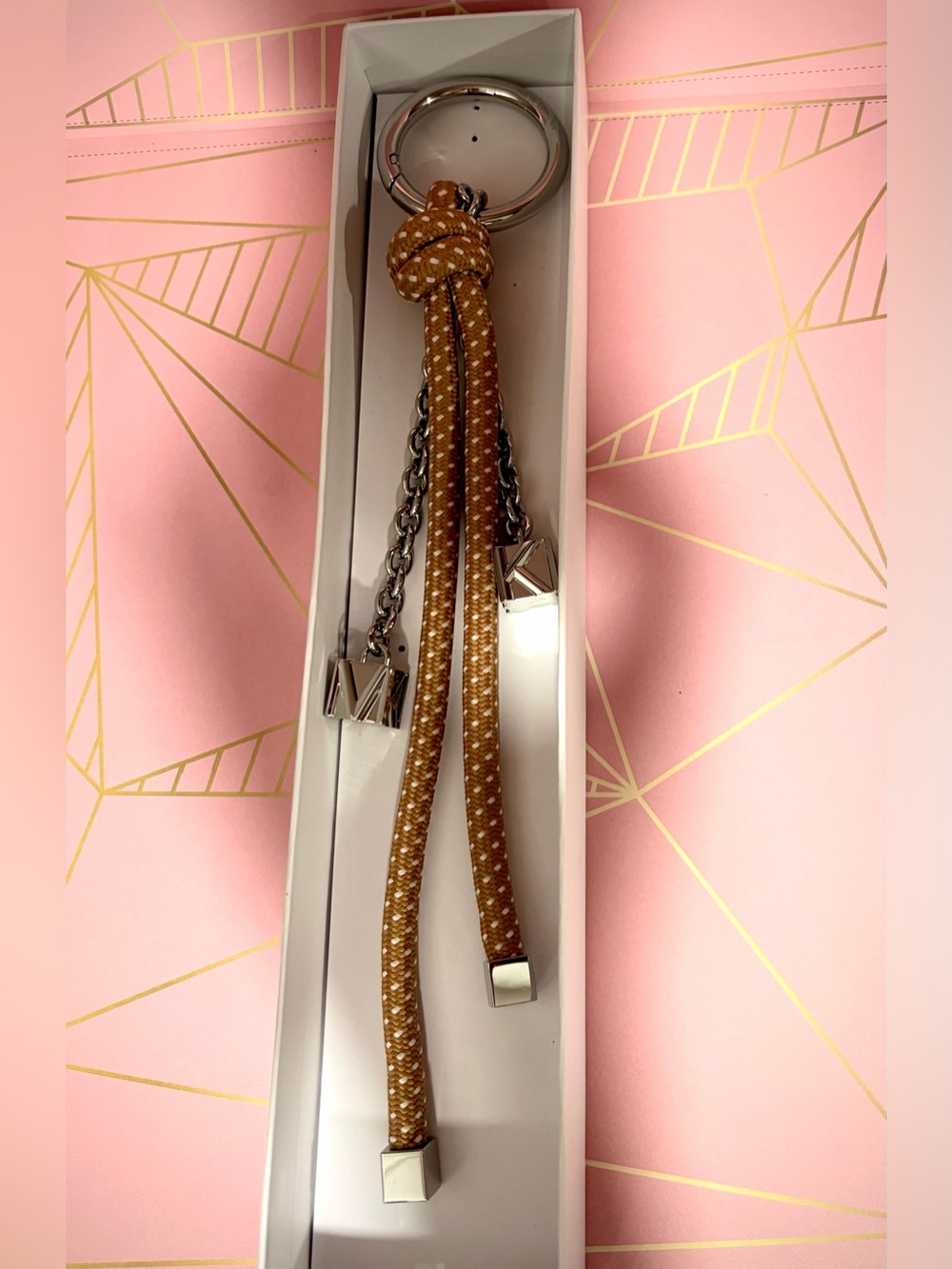 Michael Kors Tan Rope Tassel Keychain with Silver Hardware